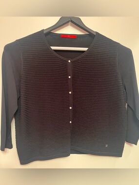 Carolina Herrera Black Knit Cardigan with Pearl Buttons